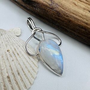 Natural Moonstone Sterling Silver Boho Pendant